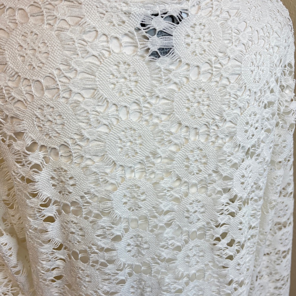 J VALDI Sheer White Lace V Neck 3/4 Sleeve Tunic Cover Up Dress L Swim‎ Vacation - Picture 12 of 12